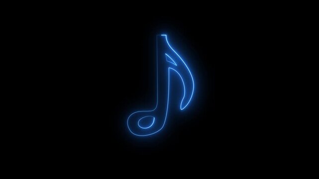 Eighth Note Music Symbol Neon Loop - Blue Glowing Abstract Rhythm