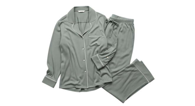 Green pajama set with long sleeves isolated on transparent background