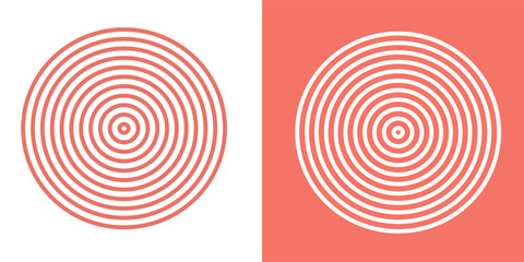 Red and white concentric spiral circles logo symbol. Big to small outlined ring circle gradation. Vector illustration