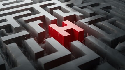 Red letter H in a complex maze a conceptual illustration of challenges solutions and finding the right path