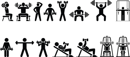 Weightlifting exercises: diverse gym workout routines illustrated