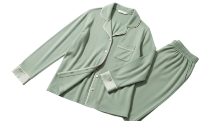 Comfortable light green pajama set isolated on transparent background for relaxing