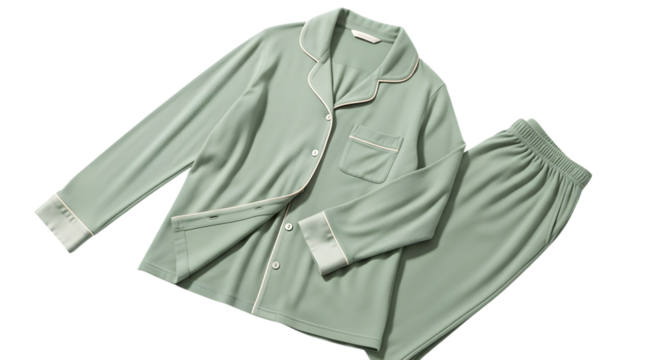 Comfortable light green pajama set isolated on transparent background for relaxing