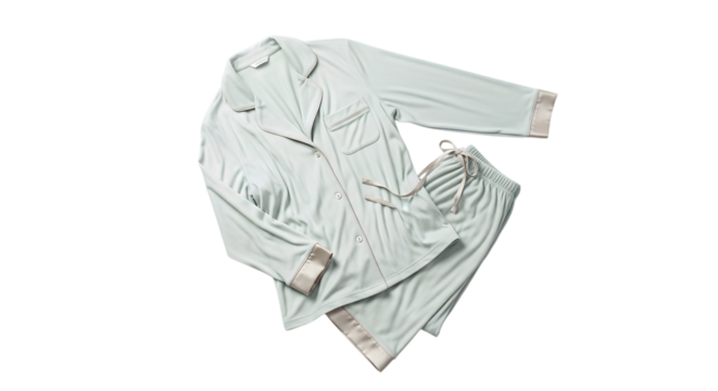 Light green pajama set isolated on transparent background for comfortable sleep