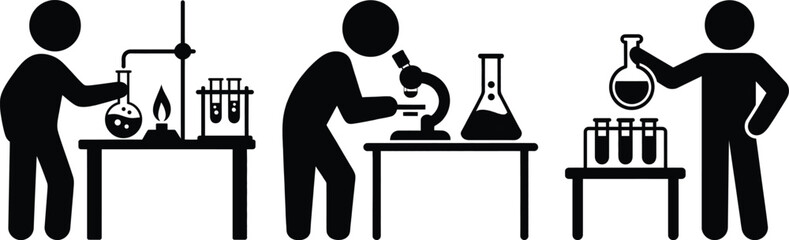 Science laboratory research and experiments icons for education