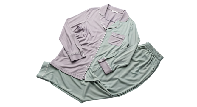 Stylish twotone pajama set isolated on transparent background for cozy nights