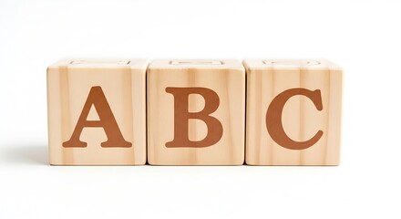 Alphabet blocks spelling out ABC, symbolizing the basics of learning and education in a clean, minimalist studio shot