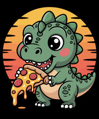 Funny Dinosaur Eating Pizza Graphic