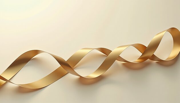 Premium minimalism featuring a matte gold ribbon loop arranged in an abstract shape on a light background with soft highlights for an elegant holiday vibe