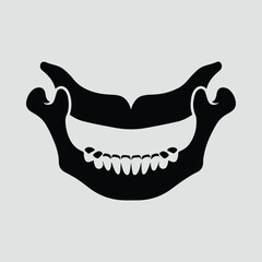 Silhouette lower jaw mandible bone dental anatomy black vector illustration