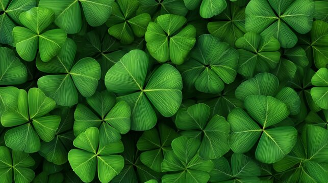 Vibrant green clover leaves forming a lush natural background texture.