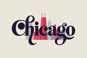 Stylish Retro Typography of Chicago with Bold Colors for Urban Vibe
