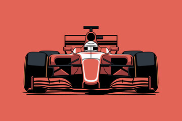 Bold Red Racing Car Illustration on Vibrant Coral Background for Motorsports Enthusiasts © VGX Ultra