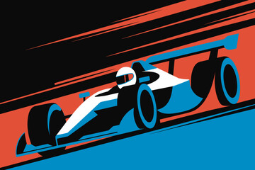 Dynamic Abstract Racing Car in Bold Red and Blue Design Accelerating on a Black Background © VGX Ultra