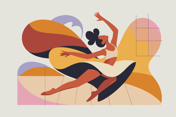 Dynamic Contemporary Dancer Expressing Joy with Flowing Fabrics in Vibrant Warm Tones © VGX Ultra