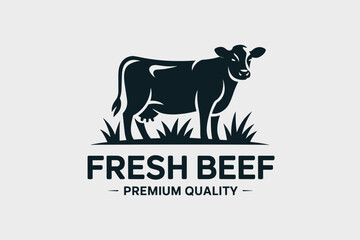 Stylish Black Silhouette of a Cow in Pasture for Fresh Beef Branding with Premium Quality Appeal