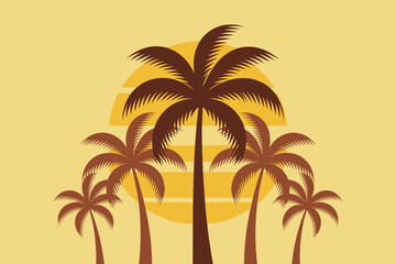Tropical Sunset Silhouette Featuring Palm Trees Against a Warm Yellow Horizon