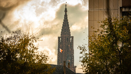 Cathedral of Strasbourg in fall in Strasbourg in France on november 22th 2025