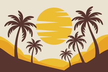 Tropical Sunset Silhouette with Palm Trees and Warm Golden Tones