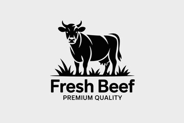 Stylish Black Silhouette of a Cow in Pasture for Fresh Beef Branding with Premium Quality Appeal