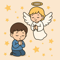 Boy Praying with an Angel