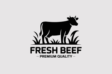 Stylish Black Silhouette of a Cow in Pasture for Fresh Beef Branding with Premium Quality Appeal