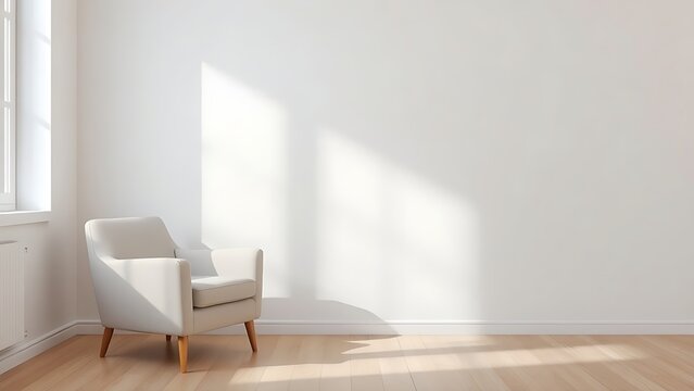 Minimalist living room corner featuring a single armchair, embodying simplicity and calm.