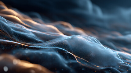 Abstract 3D visualization of cloud computing and digital data flow concept. Abstract visualization of cloud computing as glowing 3D data streams over digital landscape.