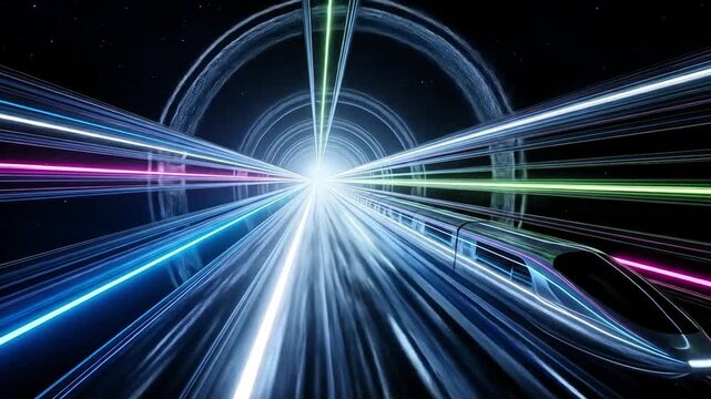 Futuristic High Speed Maglev Train Traveling Through Neon Light Speed Tunnel Ultra Fast Transportation System Concept Advanced Technology Movement Rendering