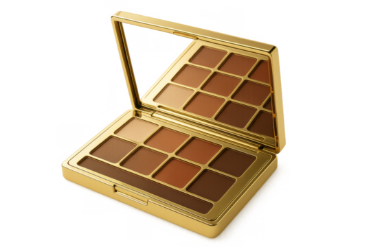 Eyeshadow palette displaying a variety of neutral brown and tan shades, perfect for makeup application, beauty, and glamour concepts