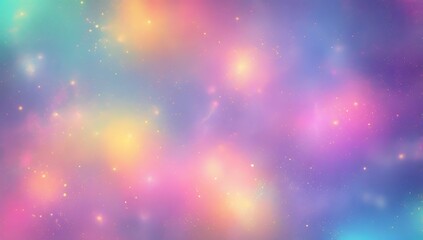 Ethereal pastel color gradient grainy background with soft glowing bokeh lights and subtle sparkling particles, creating a dreamy cosmic nebula.