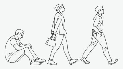 Human Poses Line Art Vector Illustration Set of People Line CAD Art Men, Women