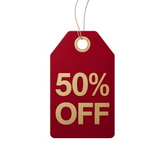 Red tag with fifty percent off offer great deals and promotional sales in retail stores and online shops