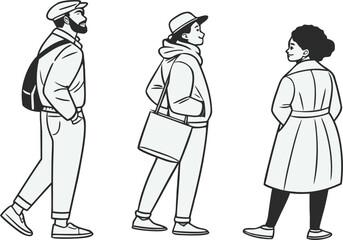 Human Poses Line Art Vector Illustration Set of People Line CAD Art Men, Women