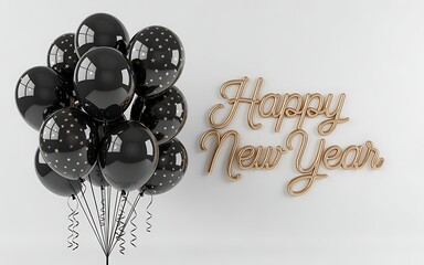 Elegant Black and Gold New Year Celebration Balloons and Greeting for Festive Holiday Decor and Party Themes