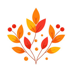 Stylized autumn foliage and berries in warm colors on a white background
