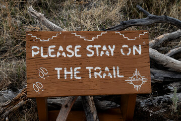 Please Stay on Trail sign at El Morro National Monument - New Mexico