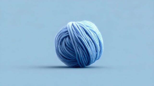 Soft blue yarn ball on smooth light blue background