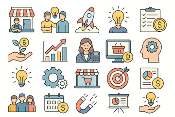 Startup Success & Small Business Growth Colored Icons