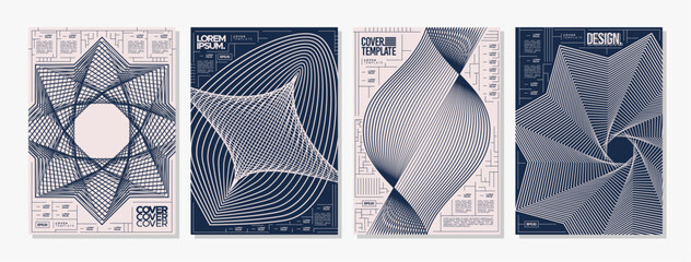 Futuristic dynamic fiber line effect abstract cover set