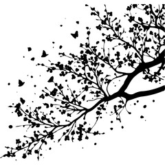 Naklejka premium Download black tree branch with falling leaves and butterflies vector art silhouette