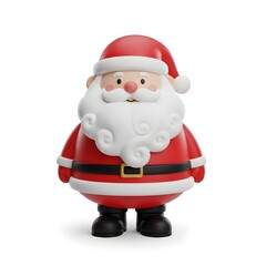 3D Santa Claus figure with belt and boots, cheerful pose. Iconic Christmas character for holiday toys, decorations or festive graphics.