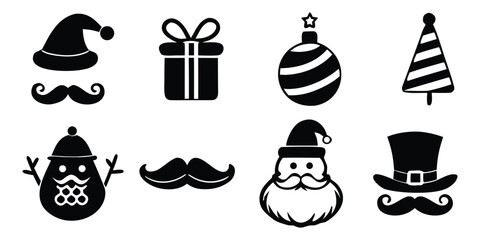 Festive christmas black and white icon set illustration