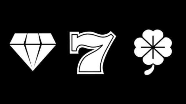 Playful icons showcase lucky seven, diamond, and four leaf clover charm