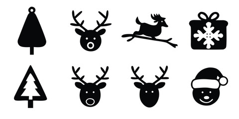Hand drawn christmas icons black and white set