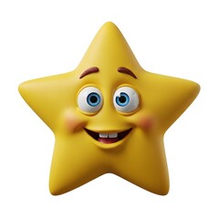 Cute yellow star cartoon with happy face and eyes. Playful Christmas ornament for holiday decorations, cards or festive illustrations.