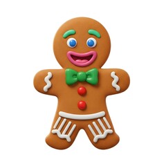 Smiling gingerbread man with icing details, cute and festive. Classic Christmas cookie character for holiday baking, cards or decorations.