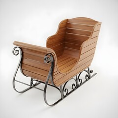 Wooden sleigh with red cushions, classic Christmas transportation perfect for Santa-themed holiday cards and traditional festive seasonal designs.