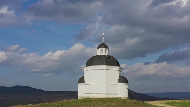 Aerial drone view to The Chapel of Padina village, Devnya region, Varna, Bulgaria