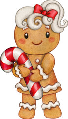 Watercolor hand drawn gingerbread cookie character